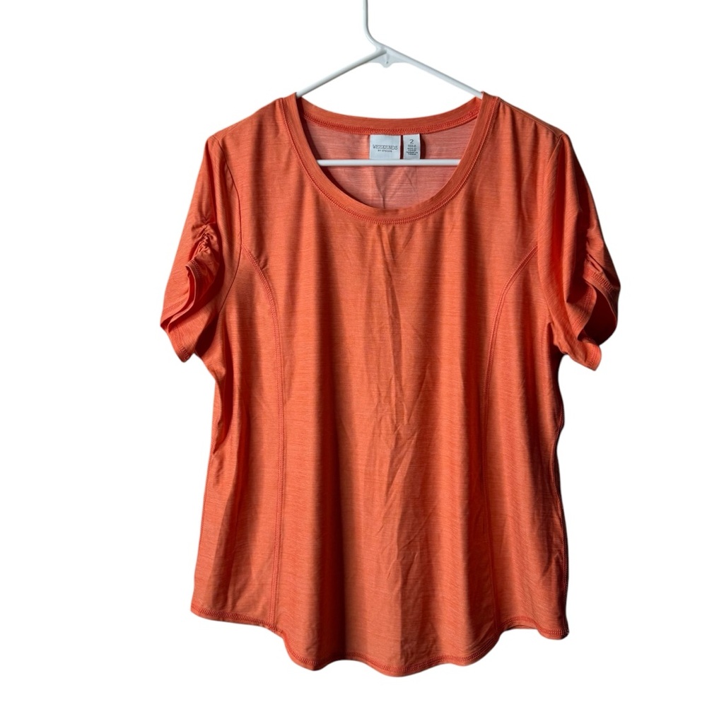 Chicos Weekends Orange Ruched UPF Short Sleeve Top 2